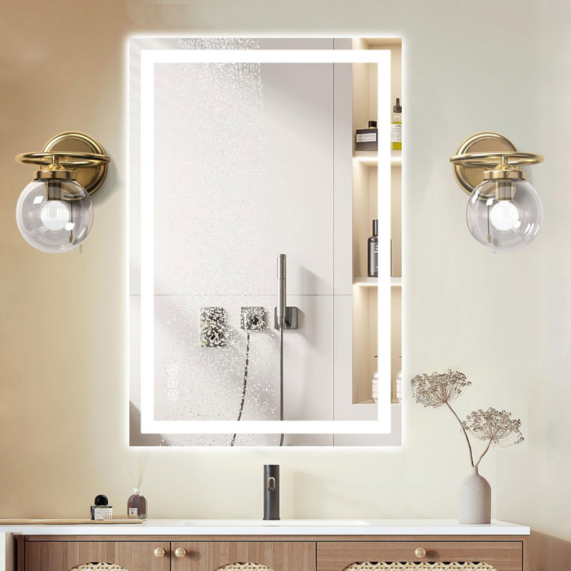 Miroir de salle de bain ultra lumineux à DEL à l'avant et à l'arrière avec miroir mural, verre trempé, 3 couleurs, intensité variable et antibuée, avec garantie UL, RoHS, ETL et 3 ans