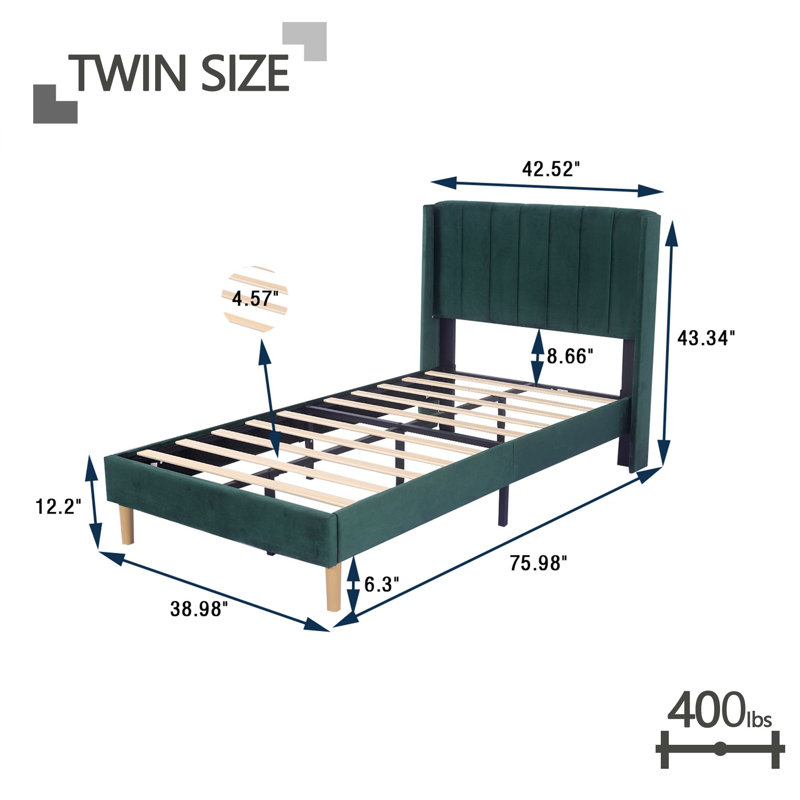 Lit plateforme tapissier, Simple, Vert