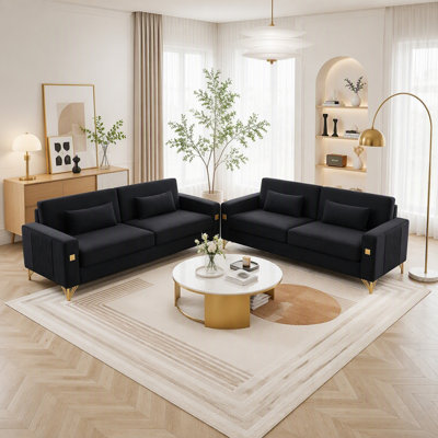 Modern Velvet Sofa Set with Gold Metal Legs, Strong Wood Frame, and Removable Cushions for Luxurious Living