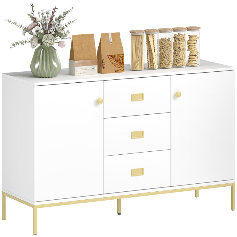 2 Door 3 Drawer Sideboard White and Gold