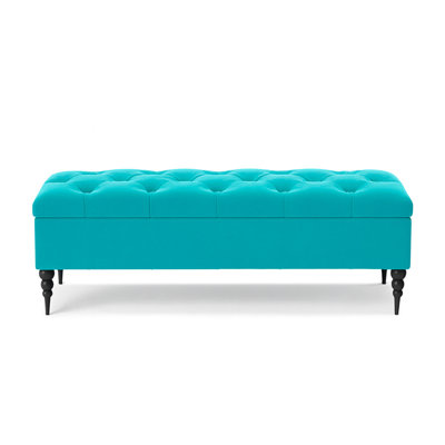 Safar Wide Tufted Rectangle Ottoman Storage Bench – Upholstery Plush Velvet Shoe Bench with Black Turned Wooden Legs
