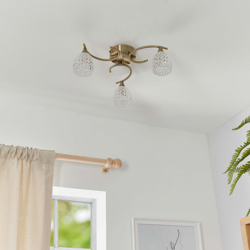 Minden Glass Semi Flush Mount, Antique Brass