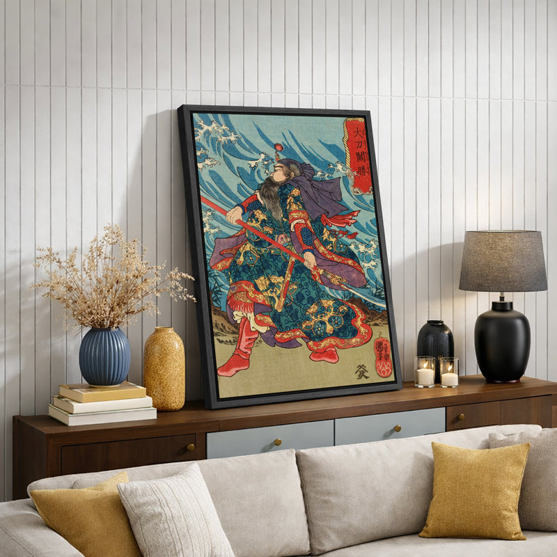 Art légendaire général tenant une épée Ukiyo-e, images de Guerrier historique japonais, impression sur toile encadrée