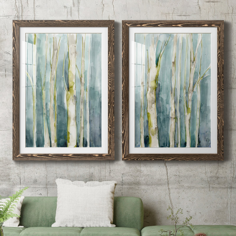 Treeline Watercolor I - ensemble de 2 reproductions d'art sur papier encadré, H 31,5 po x l 43,5 po x P 1 po, Noyer