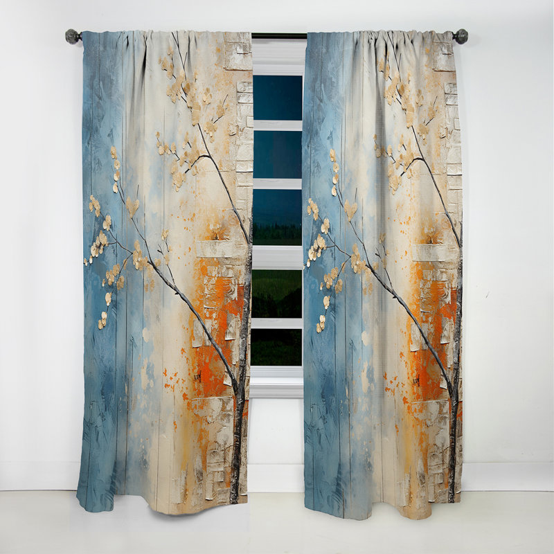 Rideau occultant à motif floral érable orange et sarcelle orange - 1 panneaux, L 52 po x L 95 po