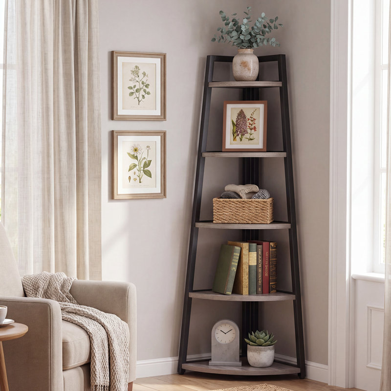Berks Corner Bookcase, Gray/Black
