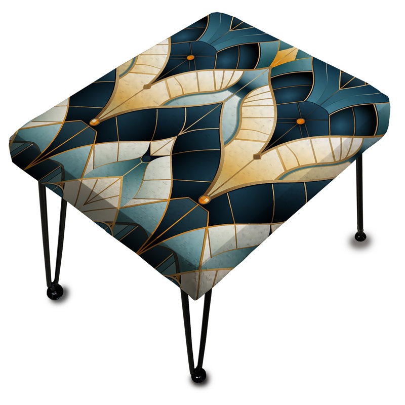 Teal And Gold Damask Geometric Dream - Damask Rectangle Ottoman