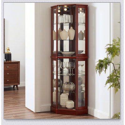 6 Shelf Corner Curio Display Cabinet with Lights, Mirrors and Adjustable Shelves