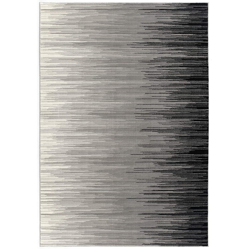 Gray and Silver Abstract Brushstroke 5' x 7' Synthetic Area Rug