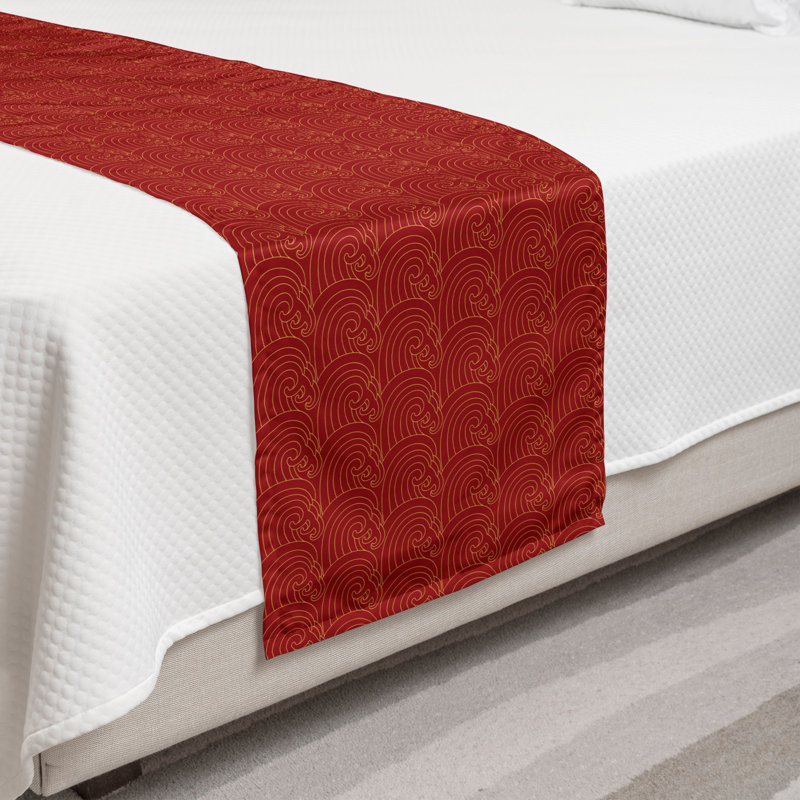 Twin Red Polyester Satin Bed Runner with Print