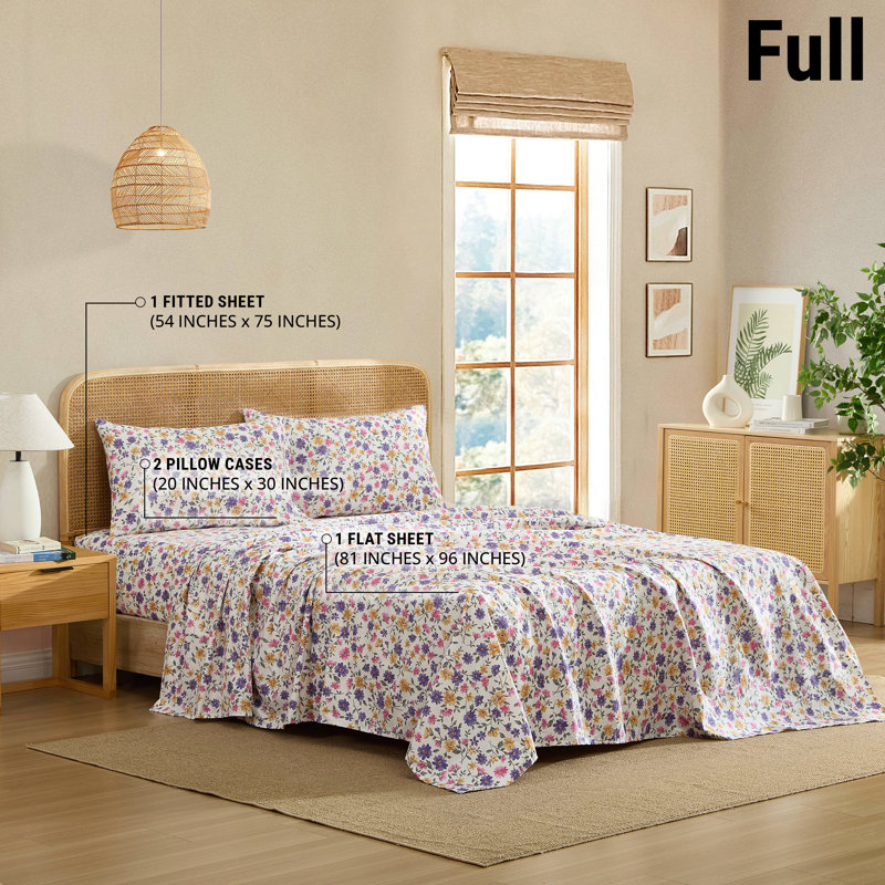 HLC.ME Purple & Yellow Floral Ditsy Bed Sheets - Wrinkle Resistant & Ultra Soft - Fits Mattresses up to 15 Inches Deep