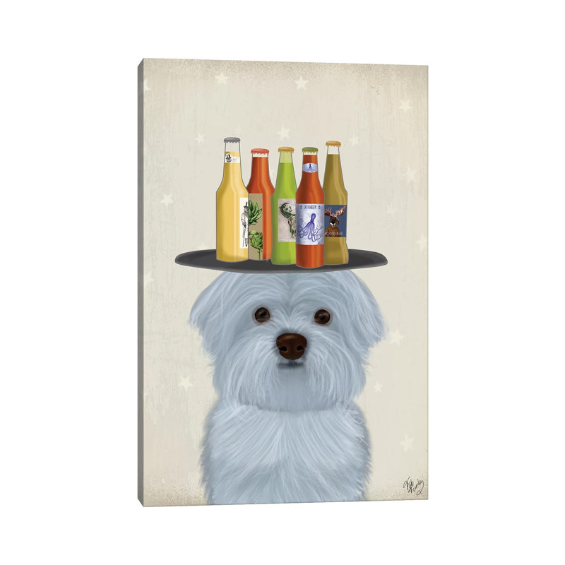 Maltese Beer Lover by Fab Funky - Wrapped Canvas Print, 20.32 cm H x 30.48 cm W
