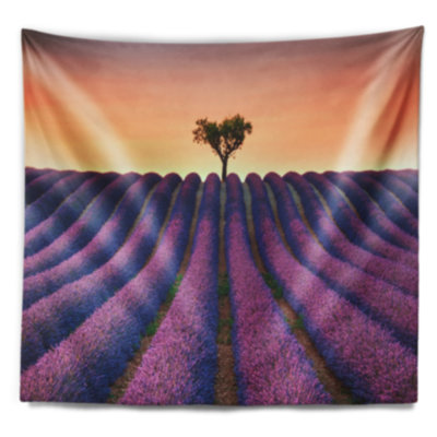 Tapisserie paysage paysage lavande et arbre solitaire
