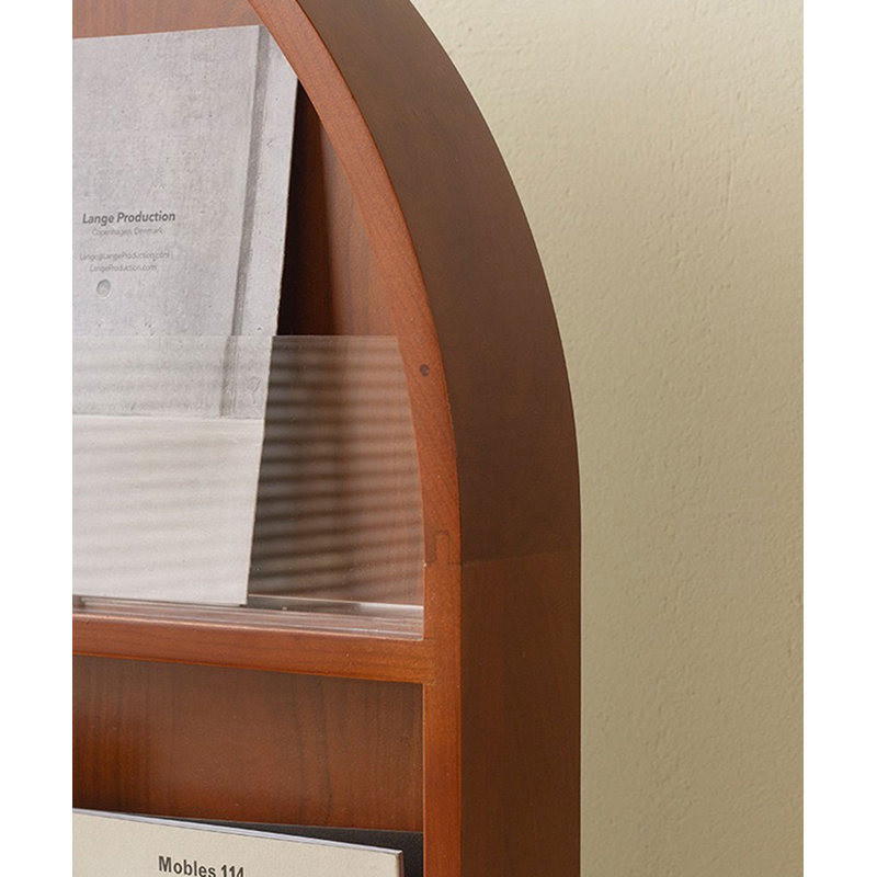 Half-circle Solid Wood Stainless Steel Full Length Mirror, Nut Brown