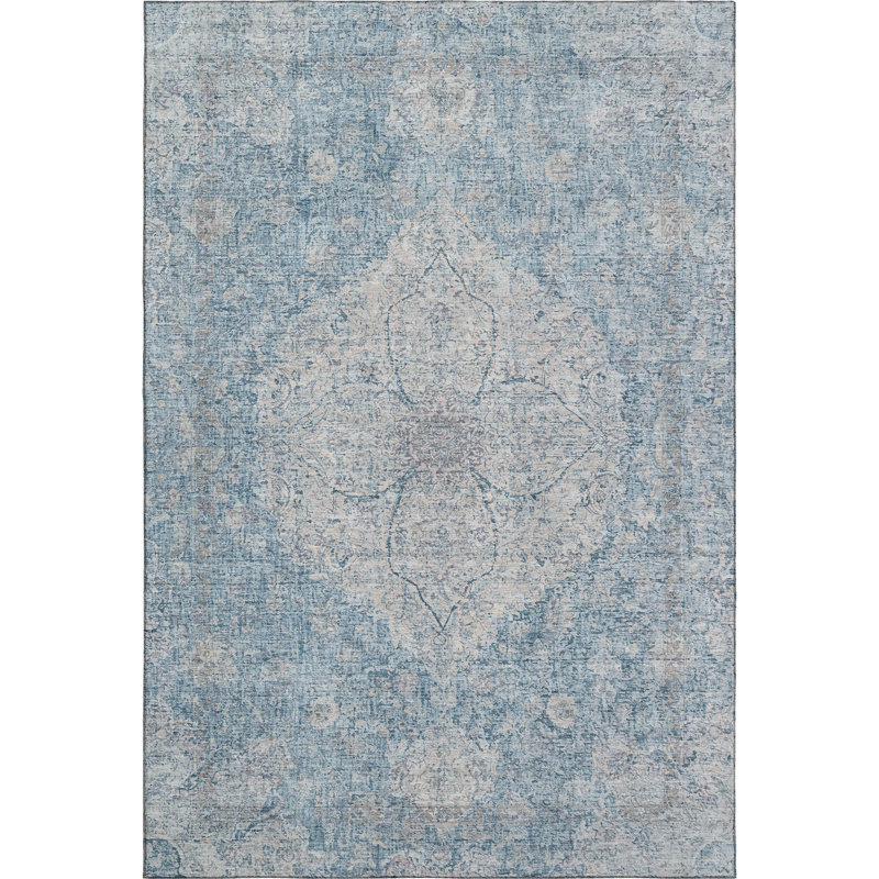Premium Machine Washable Mayfield AMF2136 global Rug, Denim, 9' x 12'