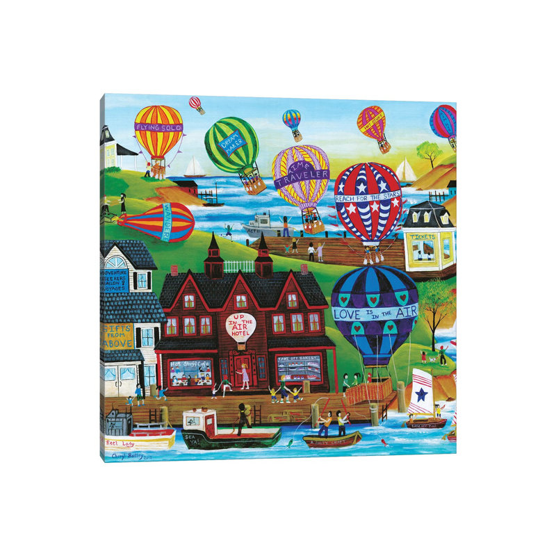 Hot Air Balloon Seaside Village by Cheryl Bartley - Wrapped Canvas Print, 66.04 cm H x 66.04 cm W