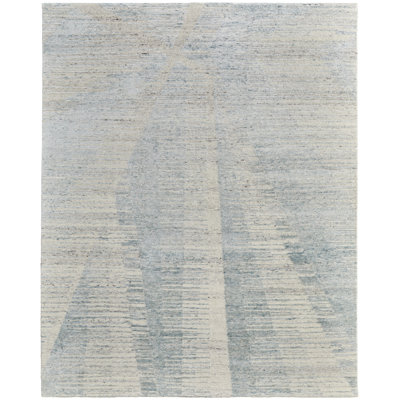 Brighton Hand Knotted Abstract Area Rug in Mint/Ivory