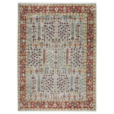 Tapis transitionnel en laine noué à la main de couleur ardoise noué à la main 10 pi 1 po x 14 pi Oushak