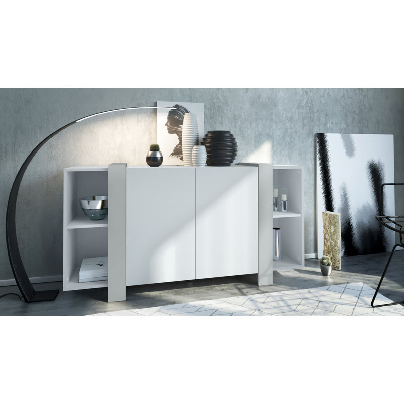 Westmanland 149cm Sideboard, White Matt/Light Grey Silk Matt