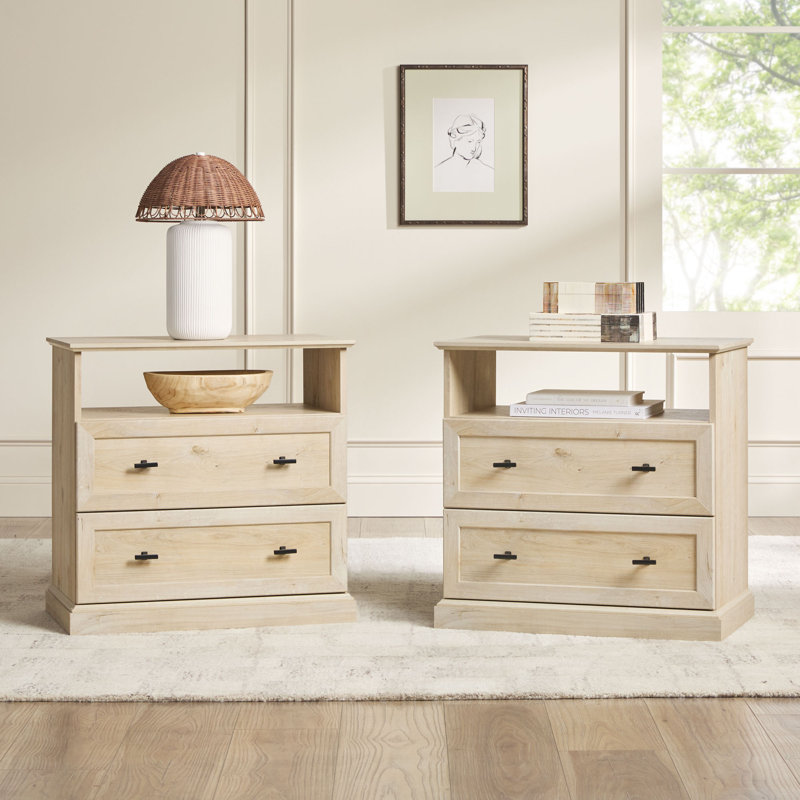 Classic Open-Top 2-Drawer Side Tables, White/Oak, White/Oak