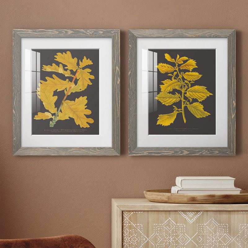 «Trees and Leaves IV», ensemble de 2 reproductions d'art, H 20 po x l 17 po x P 1 po, Papier encadré blanc, Blanc