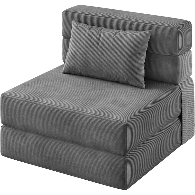 Folding Sofa Bed, 4-in-1 Convertible Sleeper Chair with Pillow, Single Futon Couch Bed with Back Support, Portable Fold Out Chair Bed Comfy Floor Sofa Lounge for Living Room Bedroom, Grey