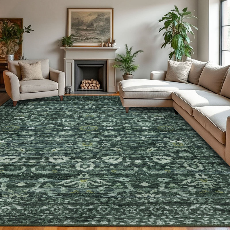 Green Machine Washable Area Rug Non Slip Bedroom Rugs, Rectangle 9' x 12', Dark Green