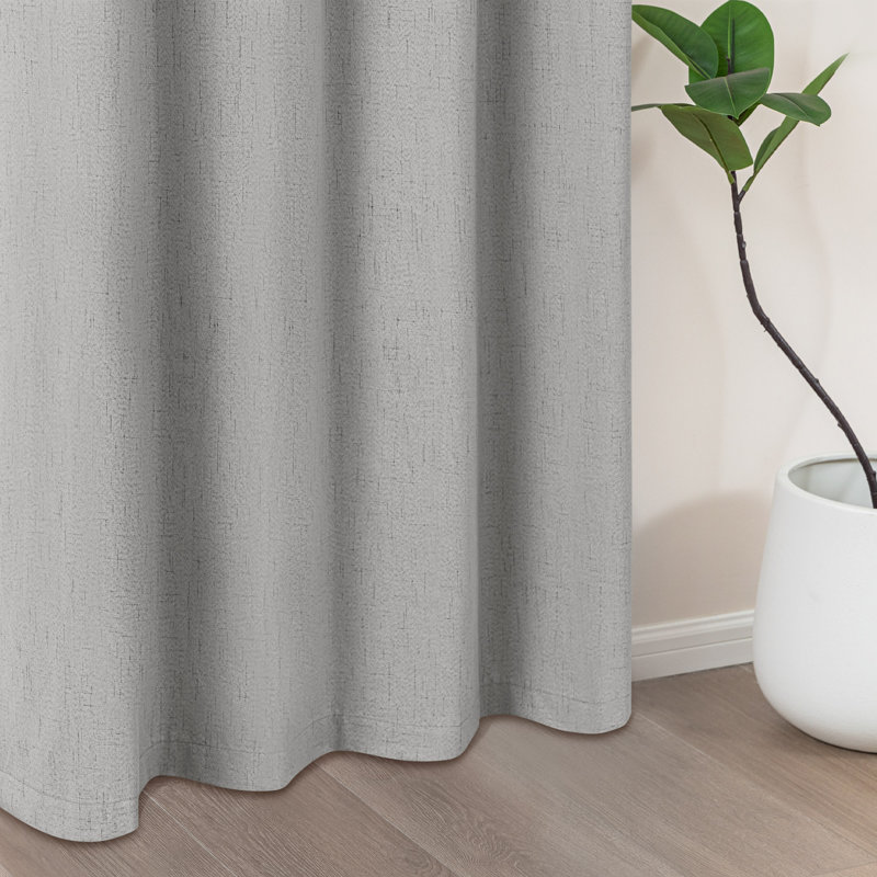 Jimmy Boho Faux Linen 100% Blackout With Liner Grommet Curtain Pair, 52" W x 96" L, Light Gray