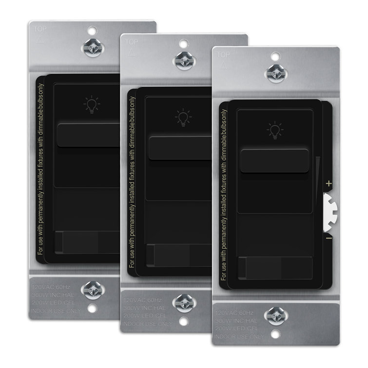 Kalide Dimmer Light Switch, 3-Way, 200W LED/CFL, Neutral Wire Not Required (3 Pack)