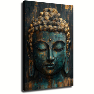 Tableau Bouddha bleu sarcelle et or sur toile, art mural zen élégant, décoration spirituelle pour la maison, pour une décoration esthétique de salon ou de chambre à coucher, encadré