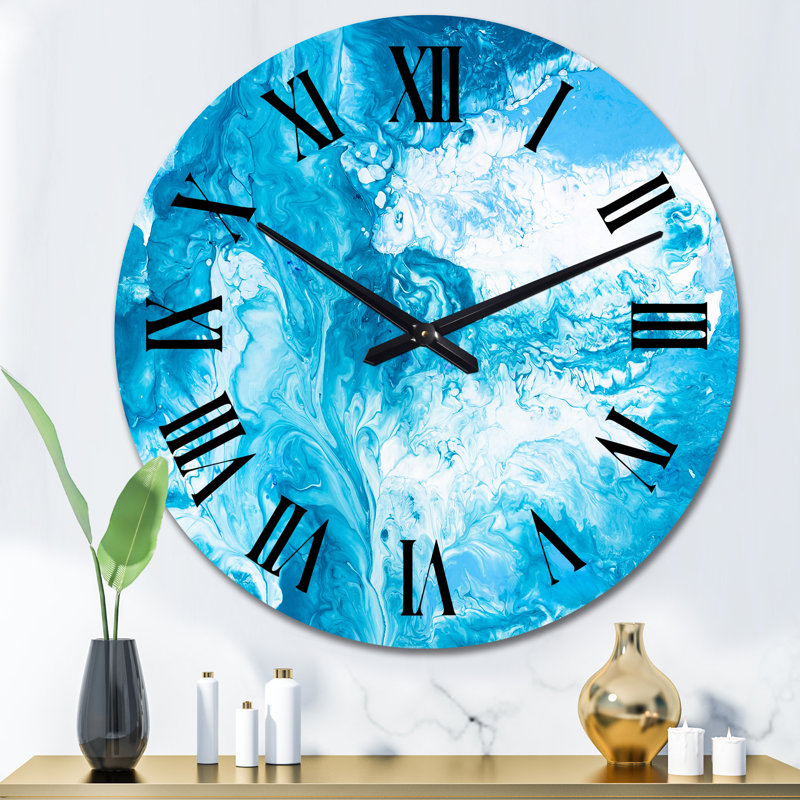 Art liquide en bleu clair et turquoise - horloge murale moderne, Grand