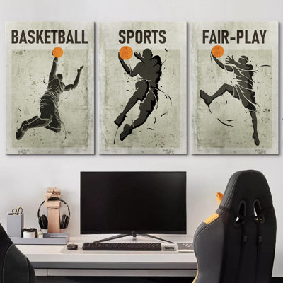 Graffiti Street Basketball Player Slam Dunk Sports & Fitness, Athletes Art Pop Modern Boy's Bedroom Portrait Pictures, Giclee Canvas Digital Print Framed Wall Art
