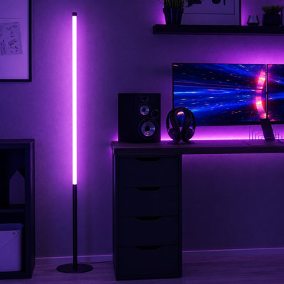 Lampe sur pied à DEL moderne Chroma de 59 po avec télécommande et contrôle tactile, intensité variable à 5 niveaux, 7 modes de couleur, blanc chaud 3000k, veilleuse à DEL intégrée