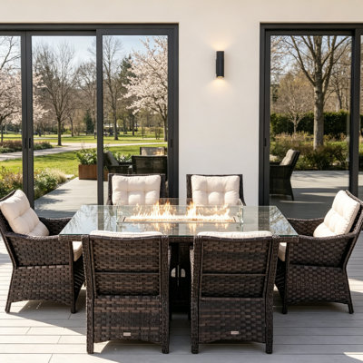 7-Piece Outdoor Rectangular Fire Pit Dining Set