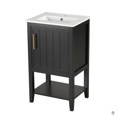 20" Bathroom Vanity With Sink, Bathroom Cabinet With Soft Closing Door, Storage Rack And Open Shelf