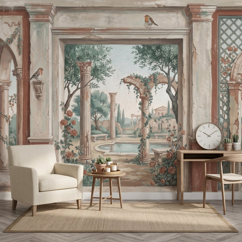 Murale classique de style méditerranéen avec colonnes romaines, Texturé non collé, 140 po x 108 po