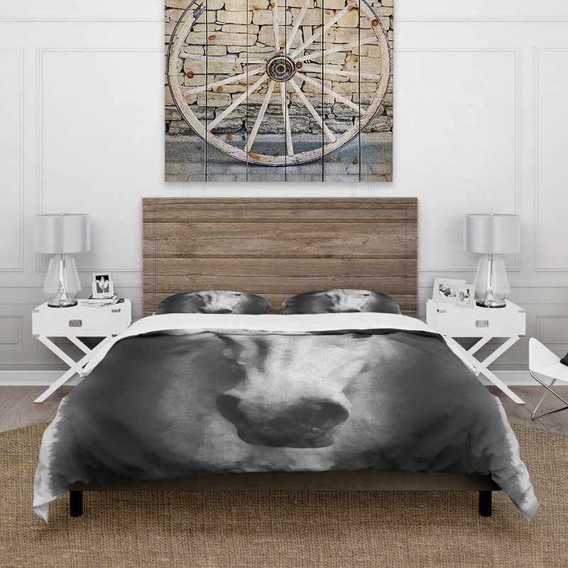 Farmhouse Horse - Ensemble de housse de couette animaux - Microfibre de polyester, Blanc/noir
