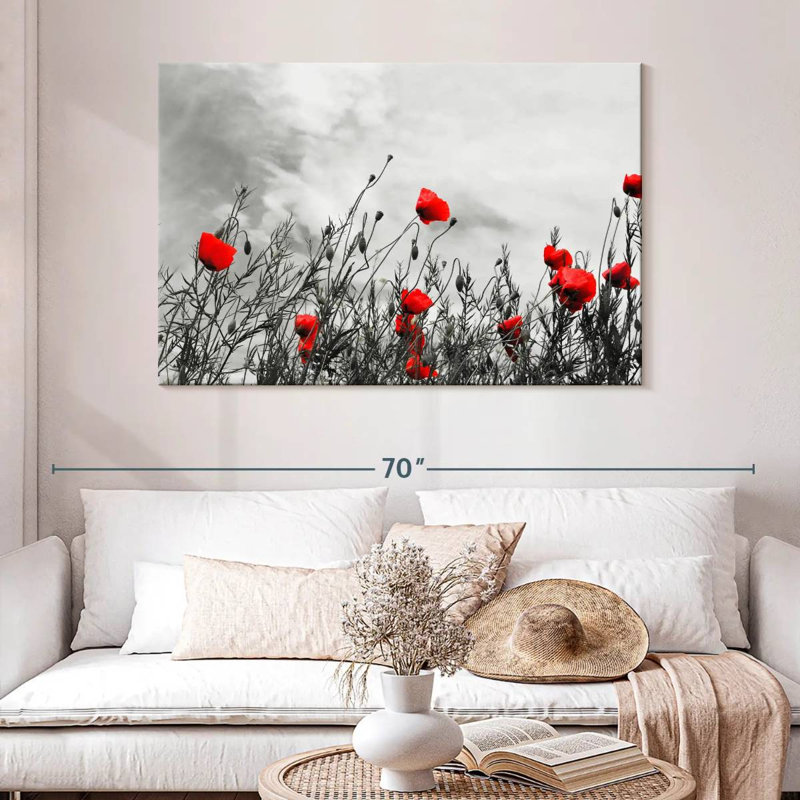 Harnek, fleurs de coquelicots rouges, H 32 po x l 48 po