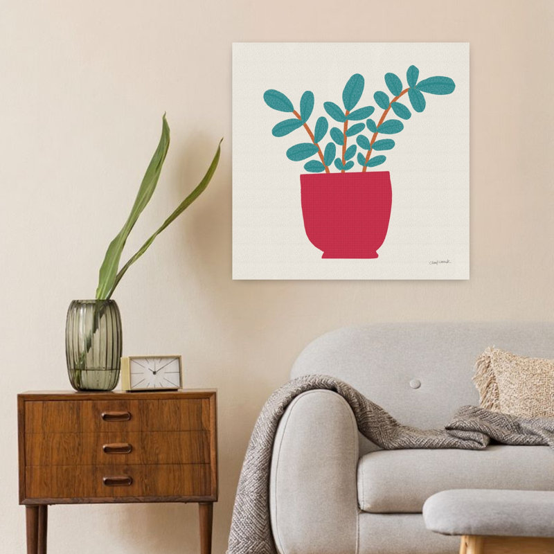 Art mural contemporain plante en pot, H 24 po x l 24 po