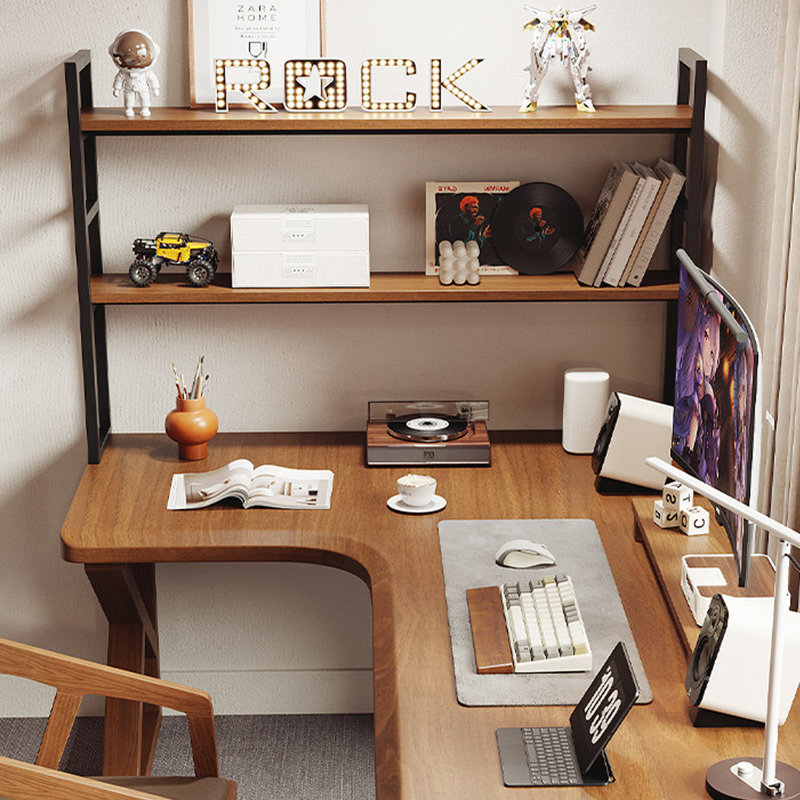 Bureau en bois de noyer en L massif