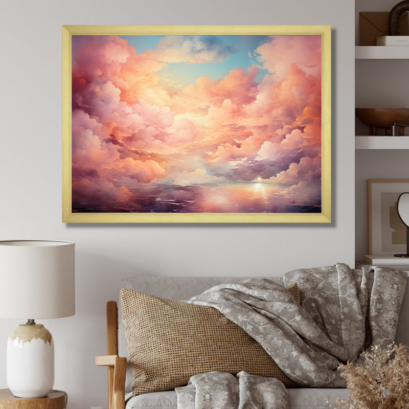 «Peach Sky Astral Symphony I» sur toile, H 24 po x l 32 po x P 1 po, Encadrement doré