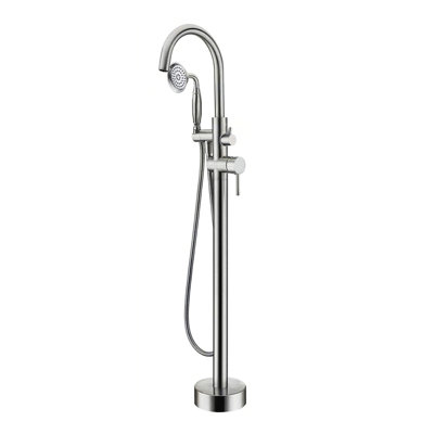 Freestanding Bathtub Faucet Handheld Shower 40.12" High Neck Spout Brushed Nickel Solid Brass For Clawfoot Tub Control 6 Gpm Flow Rate / 61 Diy Installation Faucet, Shower, Spout, Nickel, Brass, Tub,