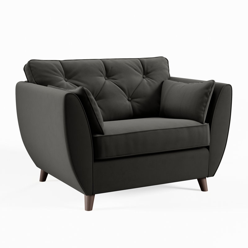 Hoxton Upholstered Chair And A Half, Dark Brown Wood, Black