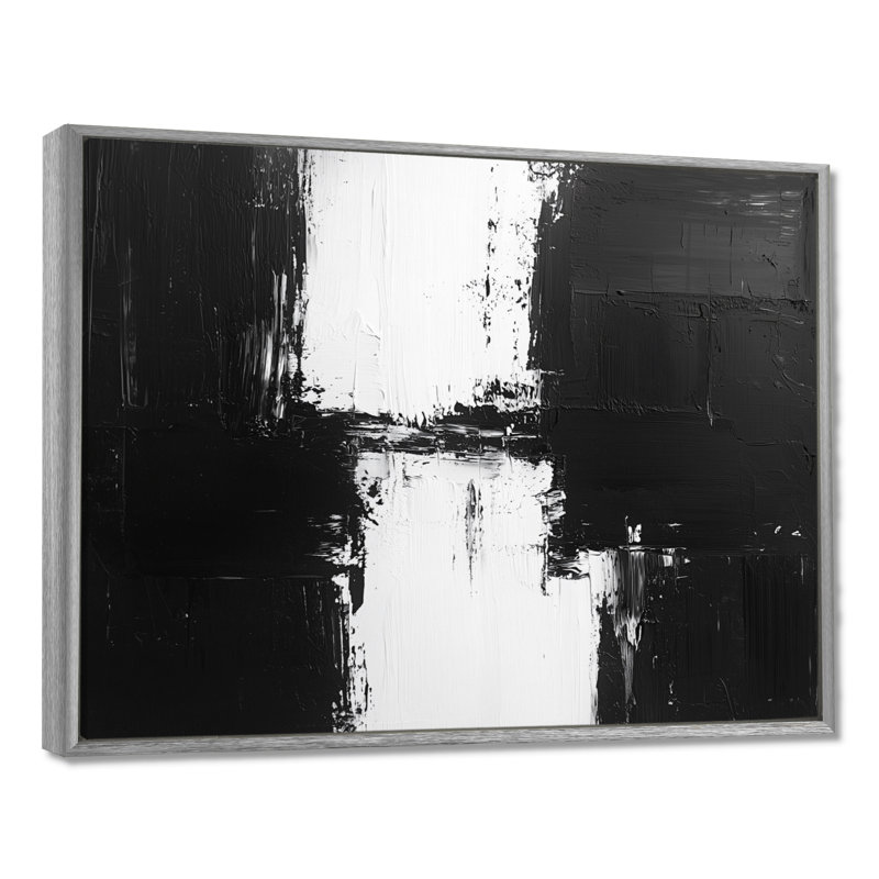 Monochromatique dérive des ombres dans le noir - Art mural transitionnel moderne abstrait pour le salon, H 16 po x l 32 po