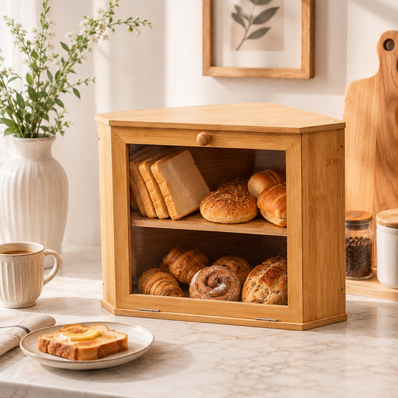 Boîte à pain de coin pour comptoir de cuisine, contenant à pain à 2 niveaux, organisateur d'armoire pour le rangement des aliments