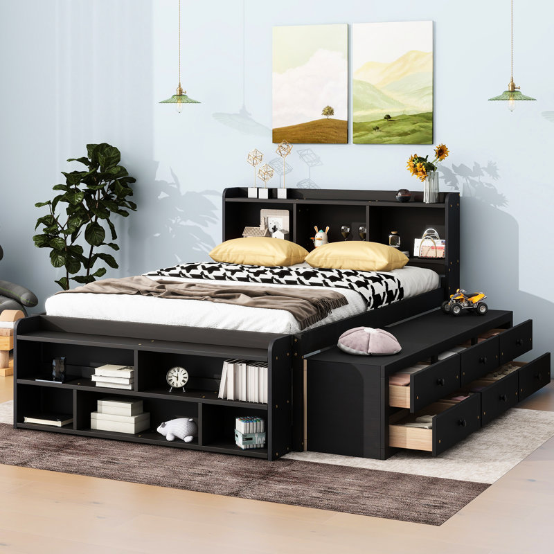 Lit double avec étui de rangement fonctionnel et taille des matériaux Espace de finition, Espresso