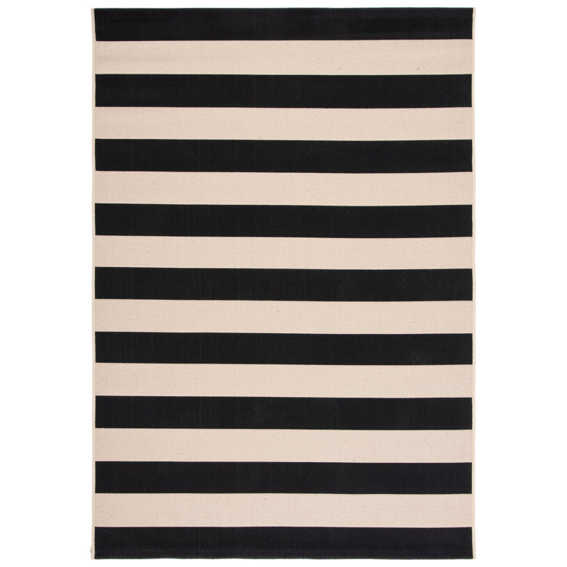 Mestas Striped Beige/Black Indoor/Outdoor Area Rug, Rectangle 2' x 3'7"