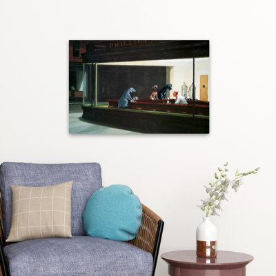 Hopper Night Hounds - Animals Urban, Pop Surrealism Dogs Humour Art
