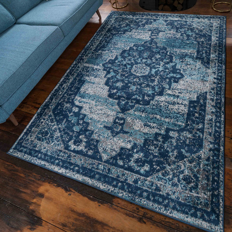 Drennen Machine Woven Blue/Navy Indoor Rug, Rectangle 200 x 290cm