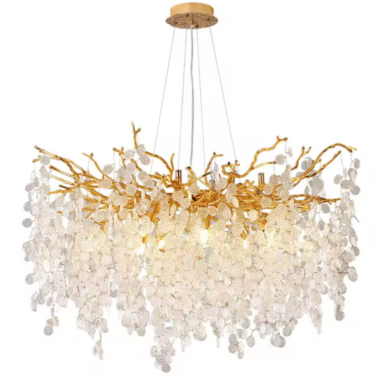 Lustre suspendu à branches dorées et feuilles tombantes Bethany | Design naturel